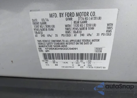 2016 Ford Explorer Xlt from USA, damaged, VIN 1FM5K8DH9GGC54091